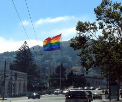 The Rainbow Flag flying over the Castro Neighborhood in San Francisco