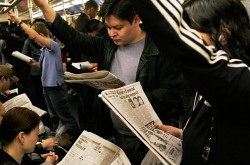 Commuters on the subway in NYC