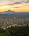 Portland, Oregon skyline with mountain in background