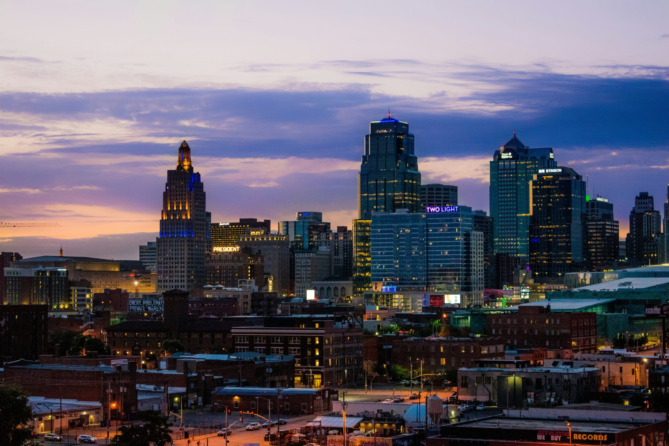 Kansas City at the start of sunset